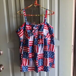 Crown & Ivy Red White Blue Striped Top
